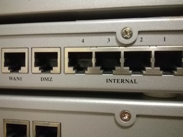 Closeup of firewall network ports