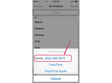 Each new contact is automatically placed at the bottom of the Favorites list.
