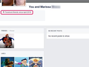 The Friendship page, depicting when you became Facebook friends.