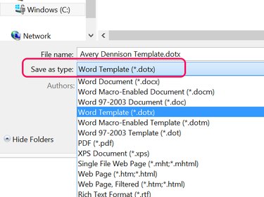 Click Word Template (*.dotx).