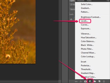 The New Fill or Adjustment Layer menu in the Layers panel of Photoshop.