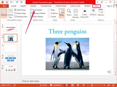 Displaying the master slide from the View tab.