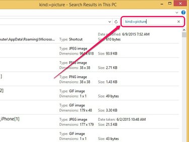 File (Windows) Explorer automatically searches for pictures as soon as you enter the command.