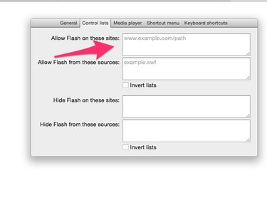 Enter any websites on which to allow Flash