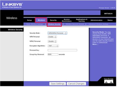 Wireless security settings can be included with other wireless settings or on their own page.