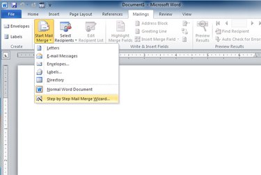 Starting the mail merge wizard in Word