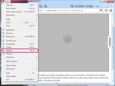 Selecting Settings from the Opera menu.