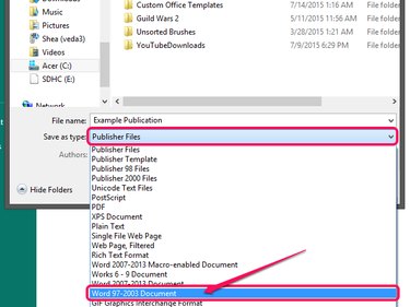 Select Word 97-2003 from the drop-down menu.