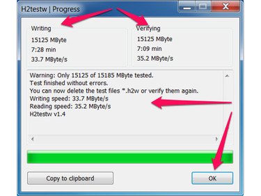 H2testw Progress dialog box