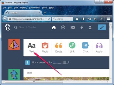 Clicking the Text button on the Tumblr dashboard.
