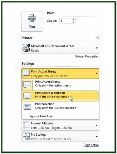 Choose Print Entire Workbook from the Printer options window.