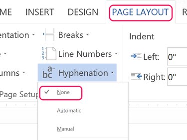 Click the Hyphenation icon to turn off Automatic Hyphenation.