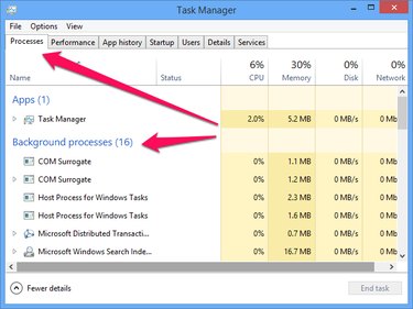 The Background processes section of the Task Manager Processes tab.