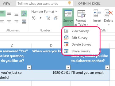 Survey editing and sharing options.