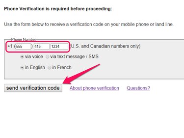 Craigslist phone verification screen, with phone number field and Send Verification Code button highlighted.