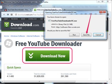 Selecting to save the YouTube Downloader installer.