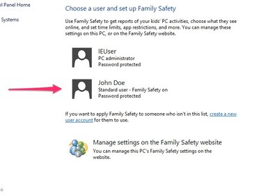 Family Safety control panel