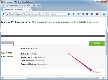 Clicking the Cancel link on the My Subscriptions page.