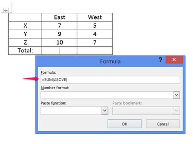 Formula to display 26 as the East total