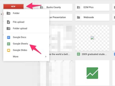Click New, and then Google Sheets.