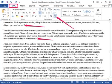 Displaying hidden characters in Word.