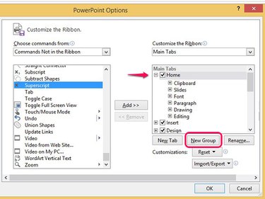 Create a new group to add to the PowerPoint toolbar.