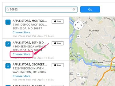Click the Store button to view an Apple Store's location on the map.