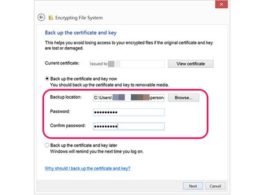 Use a strong password to back up an encryption key.