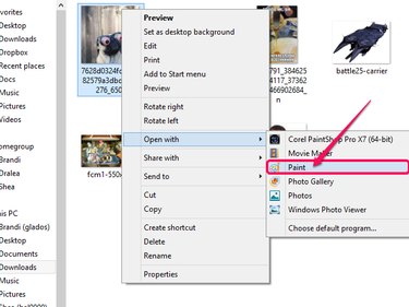 The context menu, set to open the file with Paint.