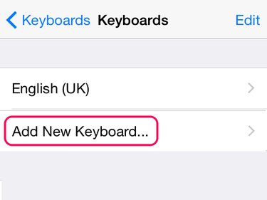 Use Add New Keyboard to open a list of keyboards.