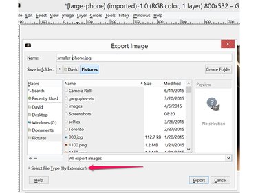 GIMP exports images as JPG files by default.