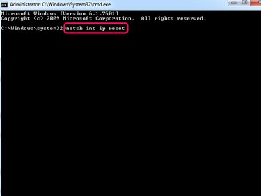 Command Prompt window with Netsh Int Ip Reset command highlighted.