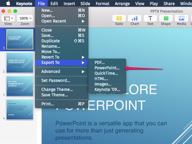 Select Export To and then Click PowerPoint.
