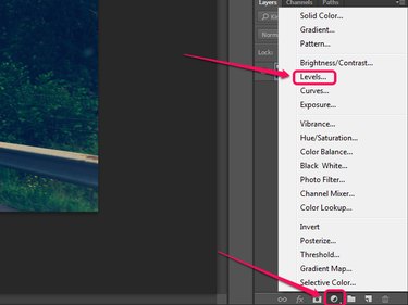 The New Fill or Adjustment Layer menu in the Layers panel of Photoshop.