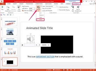 Muting an audio object in PowerPoint.