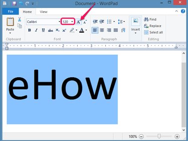 WordPad's toolbar enables direct adjustments to font size.