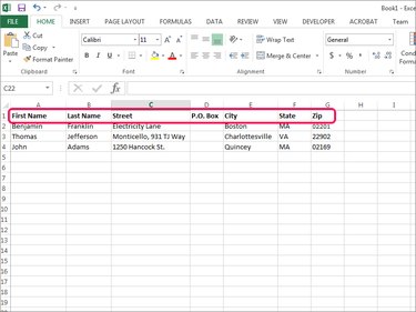 Ensure Excel columns reflect the address information you want on your labels.