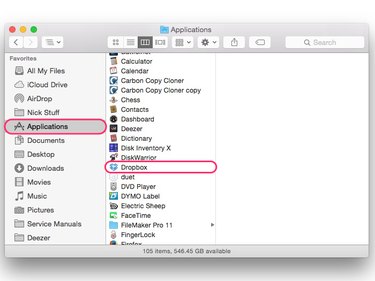 Opening the Dropbox for Mac app