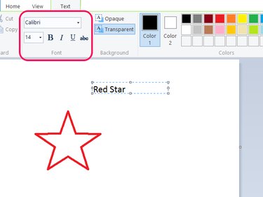 Text options in Paint.