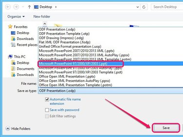 Save ODP file in the PPT format.