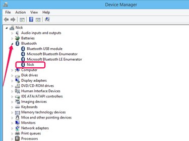 Expanding the Bluetooth node in the Device Manager.