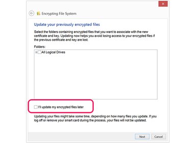 Select  I'll Update My Encrypted Files Later.
