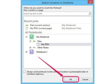 Specify location in OneNote.