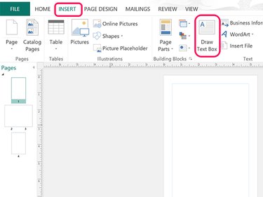 Draw a text box before trying to add text in Publisher.