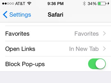 Favorites, Open Links and Block Pop-Ups options