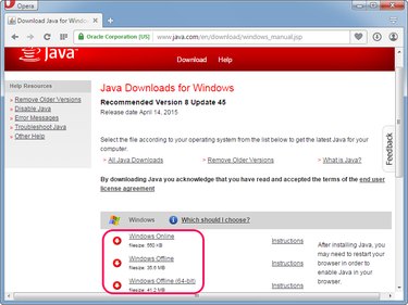 Downloading the Java installer.
