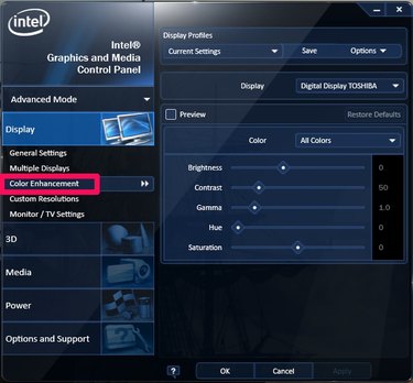 Intel's video control panel supports per-color settings adjustment.