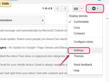 The Gmail Settings toolbar.