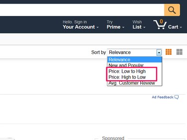 Search by low to high price on Amazon