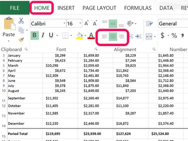 Excel's Home menu options